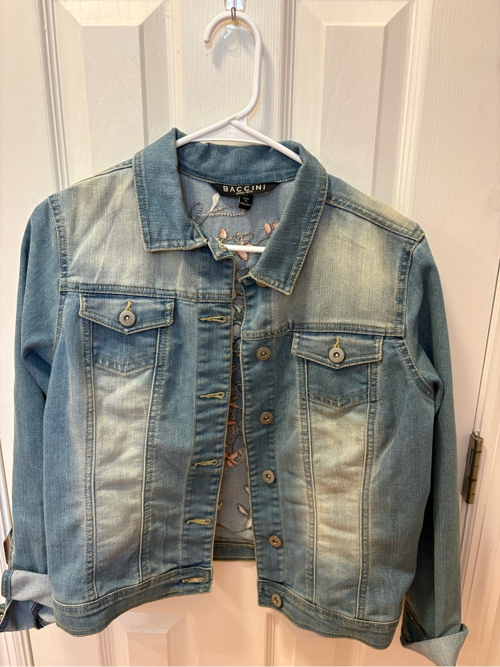 Baccini Light Wash Blue Denim Jacket with Embroidery